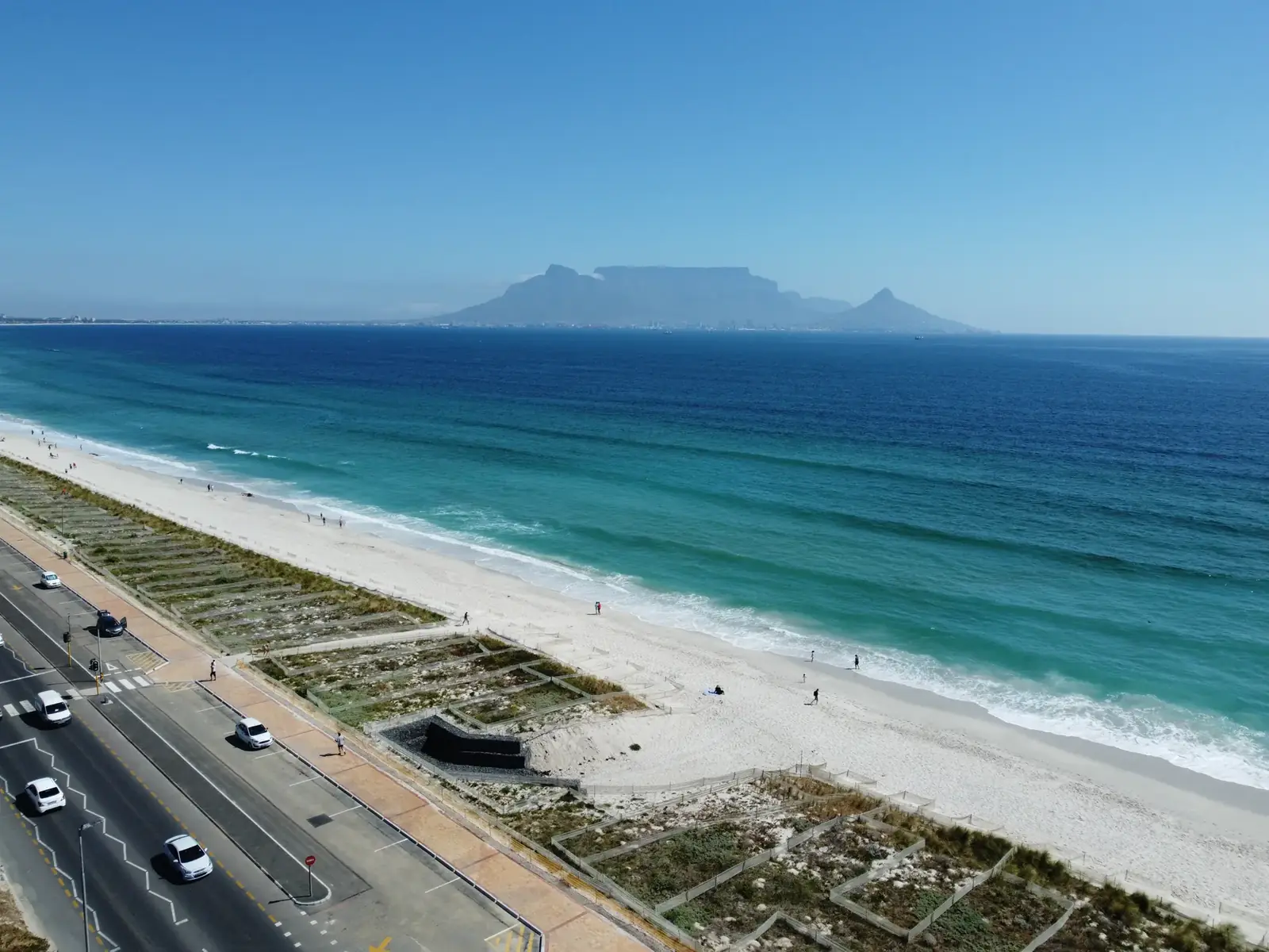 Blouberg beach and Table Mountain seen from above in Cape Town