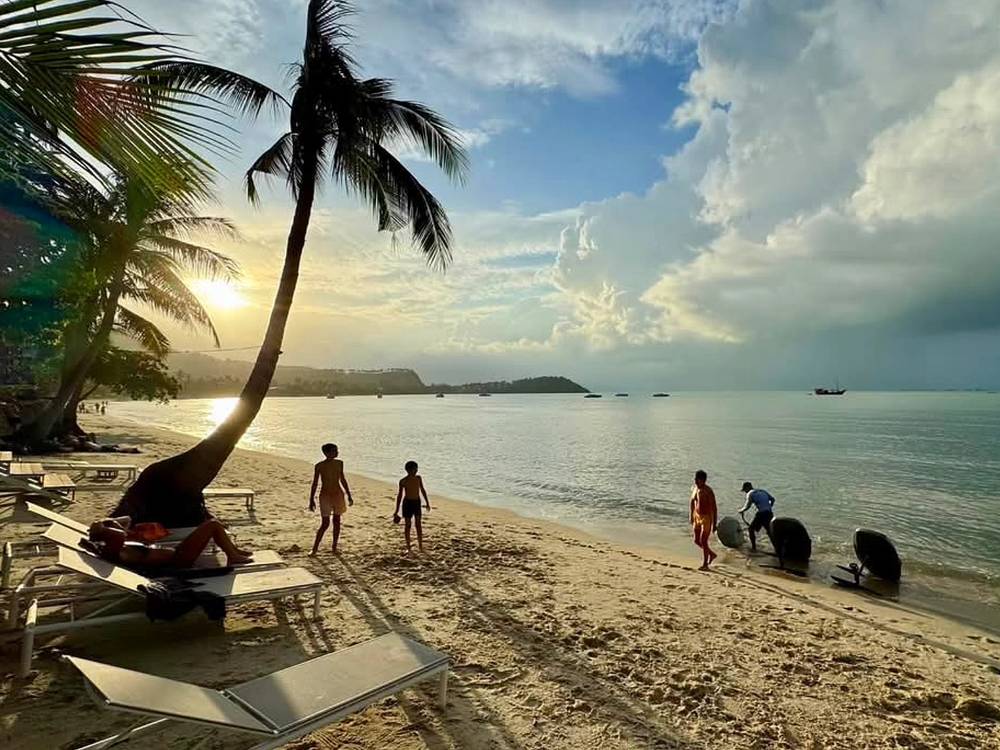 Bangrak Beach under the palms in the evening light