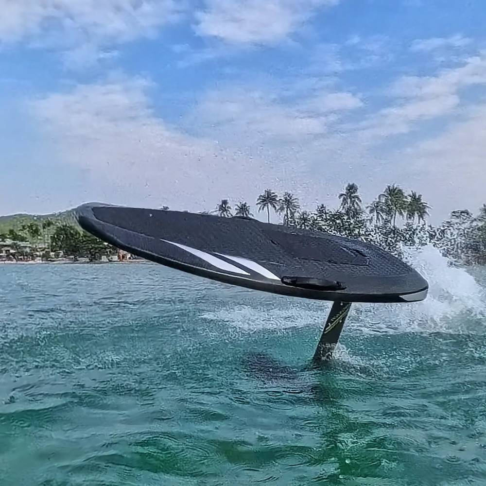 E-foil board in the air after its rider fell off